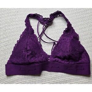 Victoria's Secret Bralette Medium Purple Lace Floral Halter Adjustable